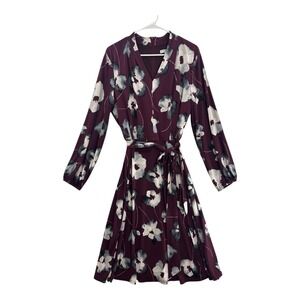 London Style Collection Women's Floral Print V-Neck Tie Waist Midi Dress Size 14